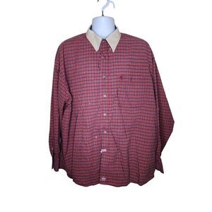 Wrangler PBR Plaid Western Shirt Mens Size 4X Red Rodeo Bull Riding